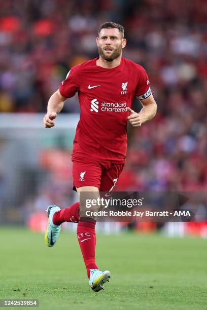 James Milner of Liverpool during the Premier League match between Liverpool FC and Crystal Palace at Anfield on August 15, 2022 in Liverpool, United...