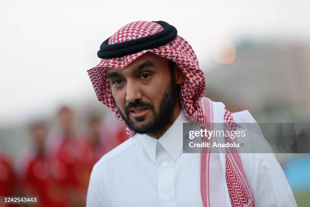 Saudi Sports Minister Prince Abdulaziz attends the medal ceremony after the competition of Turkish National football team within the 5th Islamic...