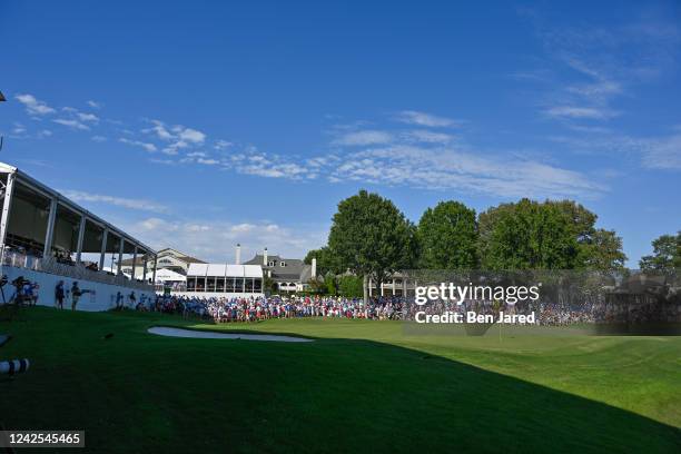 View of the 18th hole is seen during the final round of the FedEx St. Jude Championship at TPC Southwind on August 14, 2022 in Memphis, Tennessee.