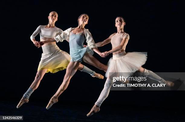 Sarasota Ballet dancers Lauren Ostrander, Emelia Perkins and Marijana Dominis perform a scene from the World Premier Shades of Spring during a dress...