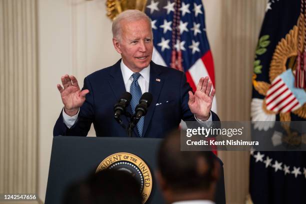 President Joe Biden delivers remarks and signs H.R. 5376, the Inflation Reduction Act of 2022 into law in the State Dining Room of the White House on...