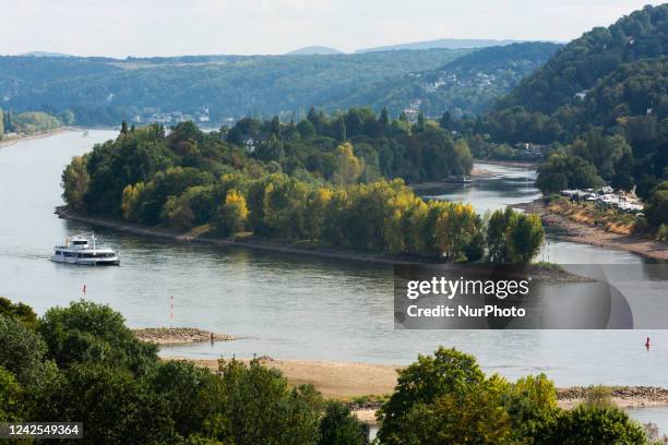 General view of rhine river from a view of Siebengeirge mountain in Rhoendorf, Germany on Ausut 16, 2022