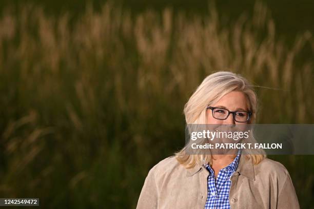 Representative Liz Cheney arrives to speak at an election night event during the Wyoming primary election at Mead Ranch in Jackson, Wyoming on August...