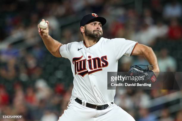 Michael Fulmer of the Minnesota Twins delivers a pitch against the Kansas City Royals in the eighth inning of the game at Target Field on August 16,...