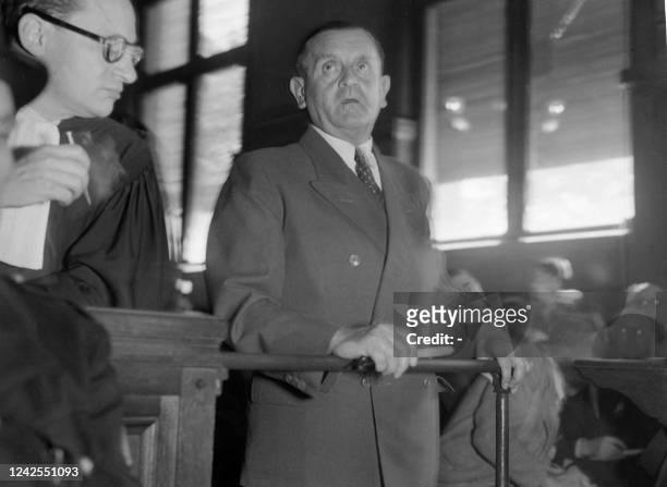 Le général Von Choltitz, dernier commandant en chef de Paris occupé, témoigne au procès d'Otto Abetz, en 1949 à Paris. AFP PHOTO