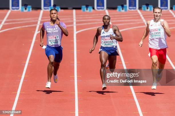 Alex Haydock-Wilson of Great Britain, Thomas Jordier of France, Karol Zalewski of Poland at the 400 Meter Men during the Athletics competition on day...