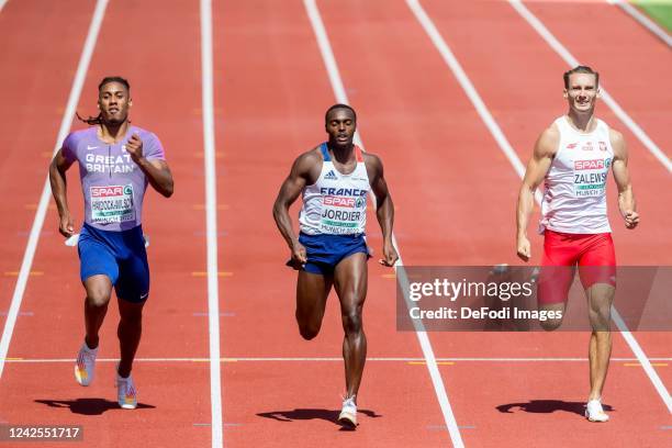 Alex Haydock-Wilson of Great Britain, Thomas Jordier of France, Karol Zalewski of Poland at the 400 Meter Men during the Athletics competition on day...