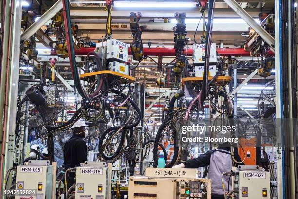 Workers on the automobile production line at the Toyota Motor Corp. Manufacturing plant in Durban, South Africa, on Tuesday, Aug. 16, 2022. Floods...
