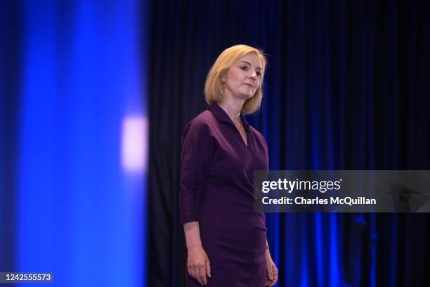 Conservative party leader candidate Liz Truss pictured during a hustings event at Culloden House on August 17, 2022 in Belfast, Northern Ireland....