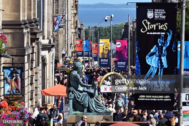Crowds throng the Royal Mile during the Edinburgh Festival Fringe, on July 17 in Edinburgh, Scotland.