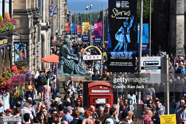 Crowds throng the Royal Mile during the Edinburgh Festival Fringe, on July 17 in Edinburgh, Scotland.