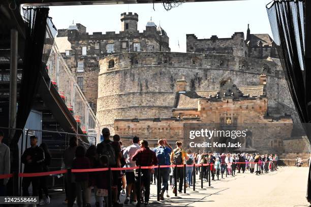 Crowds queue for entry to Edinburgh Castle during the Edinburgh Festival Fringe, on July 17 in Edinburgh, Scotland.