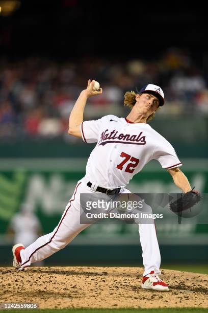 Jackson Tetreault of the Washington Nationals throws a pitch during the fourth inning against the Atlanta Braves at Nationals Park on June 14, 2022...
