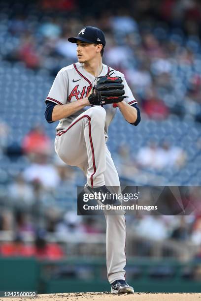 Max Fried of the Atlanta Braves throws a pitch during the first inning against the Washington Nationals at Nationals Park on June 14, 2022 in...