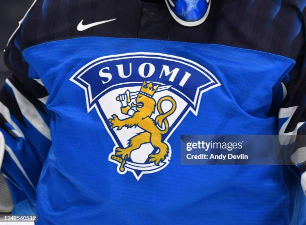 Generic image of the Team Finland logo during the game against Germany in the IIHF World Junior Championship on August 17, 2022 at Rogers Place in...