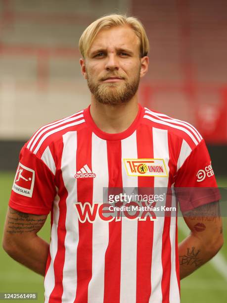 Tymoteusz Puchacz poses during the team presentation of 1. FC Union Berlin at Stadion an der alten Foersterei on August 17, 2022 in Berlin, Germany.
