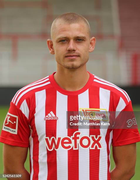 Julian Ryerson poses during the team presentation of 1. FC Union Berlin at Stadion an der alten Foersterei on August 17, 2022 in Berlin, Germany.