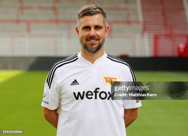 Assistant coach Sebastian Boenig poses during the team presentation of 1. FC Union Berlin at Stadion an der alten Foersterei on August 17, 2022 in...