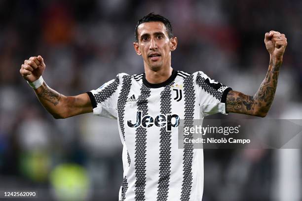 Angel Di Maria of Juventus FC celebrates after scoring the opening goal during the Serie A football match between Juventus FC and US Sassuolo....