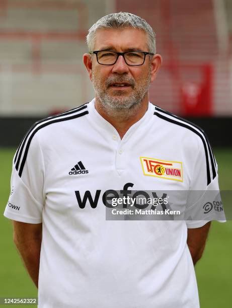 Head coach Urs Fischer poses during the team presentation of 1. FC Union Berlin at Stadion an der alten Foersterei on August 17, 2022 in Berlin,...