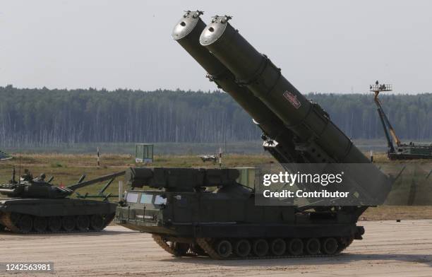 Russian anti-aircraft missile launcher S-300V operates during a show at the International Military Technical Forum 'Army 2022' on August 17, 2022 in...