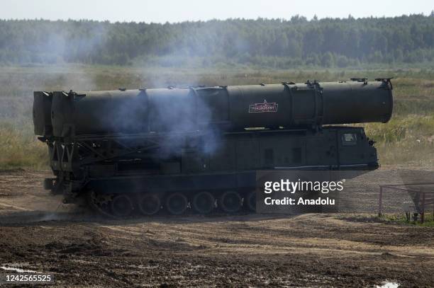 Air defense system performs during the International Military-Technical Forum "Army 2022" at Kubinka military training ground in Moscow, Russia on...