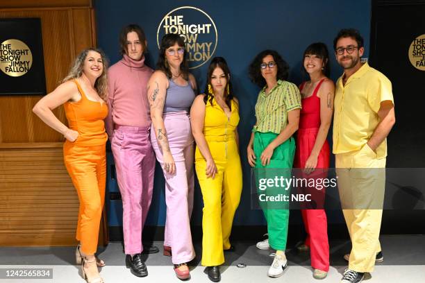 Episode 1701 -- Pictured: Musical guest Angel Olsen poses backstage with her band on Wednesday, August 17, 2022 --