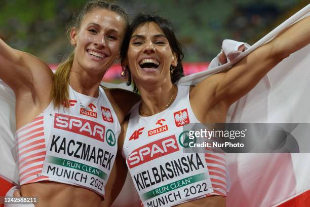 Athletics, Natalia Kaczmarek and Anna Kielbasinska after the womens 400m final , on August 17, 2022 in Munchen, Germany. NO USE SWITZERLAND.