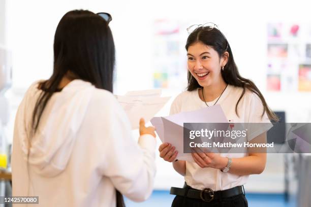 Holly Robinson smiles after she receives her A Level results at Ffynone House School on August 18, 2022 in Swansea, United Kingdom. This is the first...