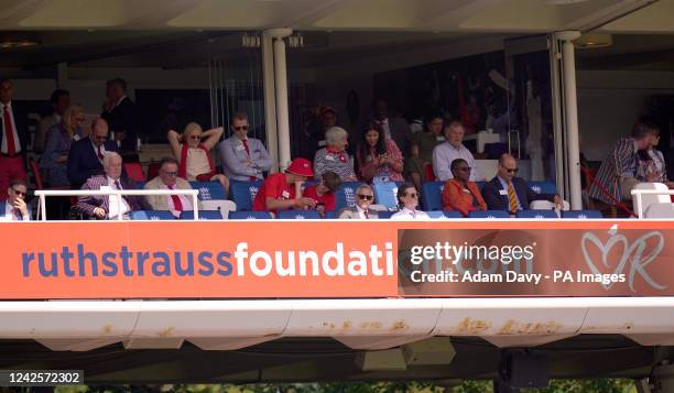 Gary Lineker and son Angus in the stands during day two of the first LV= Insurance Test match at Lord's, London. Picture date: Thursday August 18,...