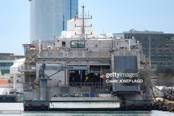 The aluminum catamaran USNS Carson City expeditionary fast transport, belonging to the Military Sealift Command of the United States Navy, is seen in...