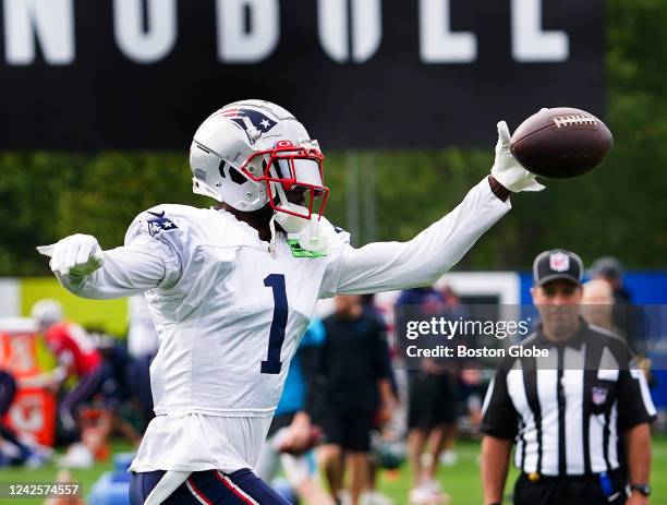 Foxborough, MA New England Patriots wide receiver DeVante Parker makes a one-handed catch. The Patriots hosted the Carolina Panthers in a joint...