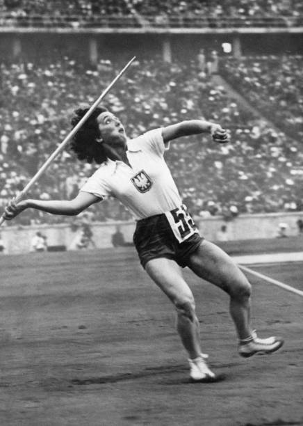 Polish athlethe Maria Kwasniewska throws the javelin and wins bronze during the Summer Olympic Games in Berlin, on August 2, 1936.