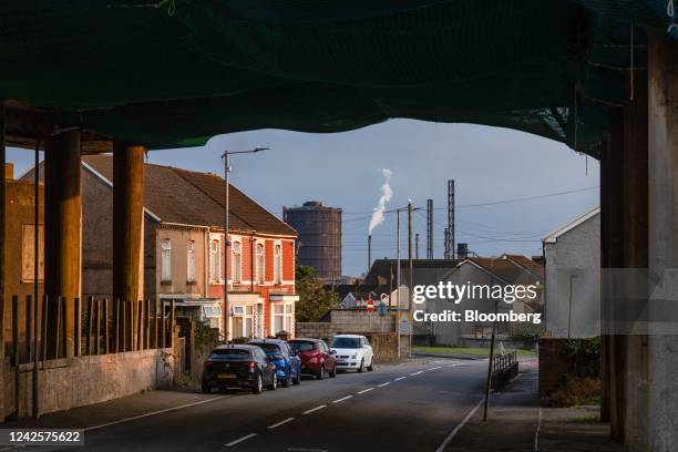 The steel works operated by Tata Steel Ltd. Beyond residential houses in Port Talbot, UK, on Wednesday, Aug. 17, 2022. Europe's heavy industry is...