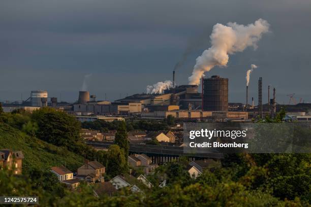 Emissions being released by chimneys at the steel plant, operated by Tata Steel Ltd., in Port Talbot, UK, on Wednesday, Aug. 17, 2022. Europe's heavy...