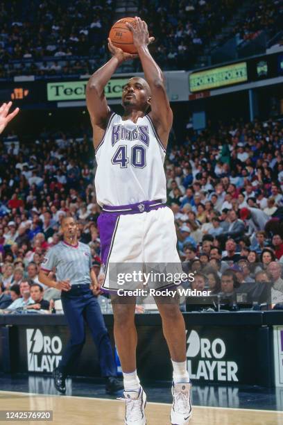 Kevin Gamble of the Sacramento Kings shoots during a game against the Milwaukee Bucks during the 1994-95 Season at the Arco Arena in Sacramento,...