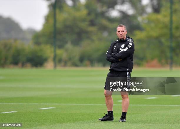 Leicester City Manager Brendan Rodgers during Leicester City Training at Seagrave on August 18, 2022 in Leicester, England.
