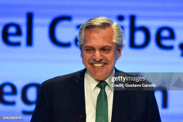 President of the Argentina Alberto Fernandez smiles as he arrives to a seminar on inclusion and diversity organized by CELAC at CCK on August 18,...