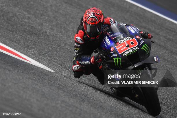 Monster Energy Yamaha's French rider Fabio Quartararo rides during the first free practice session of the MotoGP Austrian Grand Prix at the Redbull...