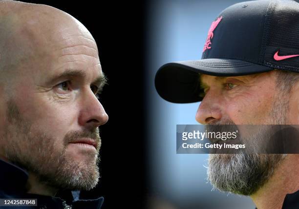 Juergen Klopp, Manager of Liverpool looks on prior to kick off of the Premier League match between Fulham FC and Liverpool FC at Craven Cottage on...
