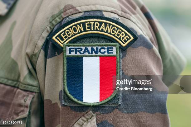 French flag patch worn by a member of the French Foreign Legion and the NATO Battle Group Forward Presence at the Getica National Joint Training...