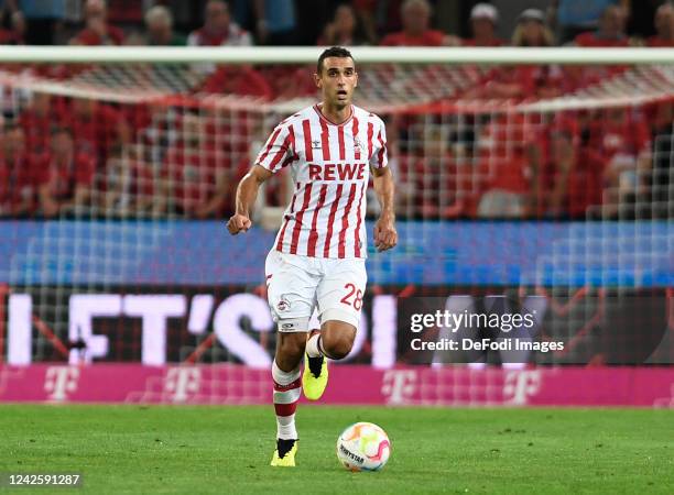 Ellyes Skhiri of 1. FC Koeln controls the ball during the UEFA Europa Conference League 2022/23 Play-Off First Leg match between 1. FC Köln and...