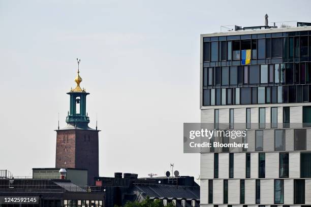 The tower of the City Hall on the skyline in Stockholm, Sweden, on Thursday, Aug. 18, 2022. Swedens government forecast the economic expansion to...