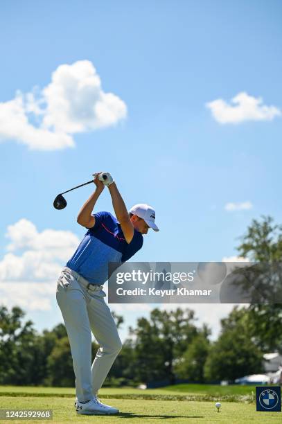 Jordan Spieth at the top of his swing as he plays his shot from the 11th hole tee during the first round of the BMW Championship, the second event of...