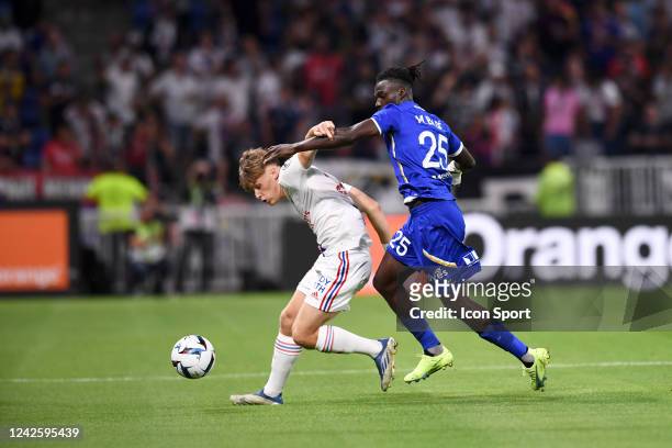 Johann LEPENANT during the Ligue 1 Uber Eats match between Olympique Lyonnais and ESTAC Troyes at Groupama Stadium on August 19, 2022 in Lyon,...