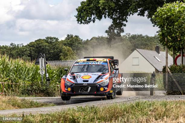 Thierry Neuville of Belgium and Martijn Wydaeghe of Belgium are competing with their Hyundai Shell Mobis WRT Hyundai i20N Rally1 Hybrid during Day...