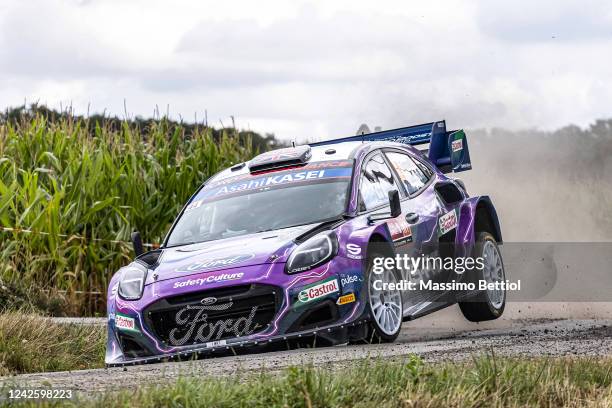 Gus Greensmith of Great Britain and Jonas Andersson of Sweden are competing with their M-Sport Ford WRT Ford Puma Rally1 Hybrid during Day Two of the...