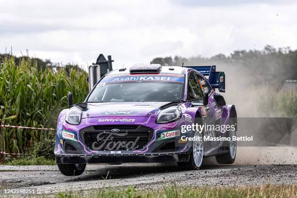 Gus Greensmith of Great Britain and Jonas Andersson of Sweden are competing with their M-Sport Ford WRT Ford Puma Rally1 Hybrid during Day Two of the...