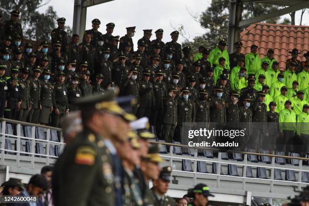 Colombia's President Gustavo Petro during a swearing-in ceremony for the new police chief, Gen. Henry Sanabria, at General Santander National Police...