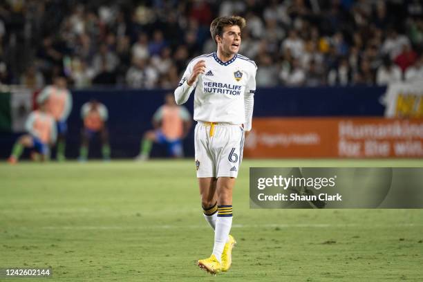 Riqui Puig of Los Angeles Galaxy during the match against Seattle Sounders at the Dignity Health Sports Park on August 19, 2022 in Carson,...